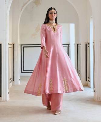 Neckline embroidered full kali anarkali and palazzo 4