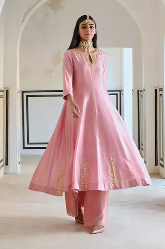 Neckline embroidered full kali anarkali and palazzo
