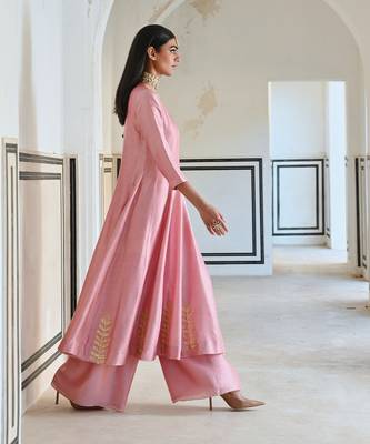 Neckline embroidered full kali anarkali and palazzo 5