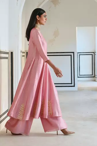 Neckline embroidered full kali anarkali and palazzo
