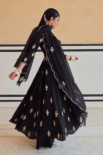 Floral butti embroidered 12 kali anarkali with palazzo & dupatta