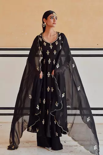 Floral butti embroidered 12 kali anarkali with palazzo & dupatta