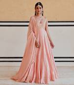 Floral jaal yoke embroidered 16 kali anarkali with dupatta