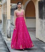 Floral jaal yoke embroidered 16 kali anarkali with dupatta