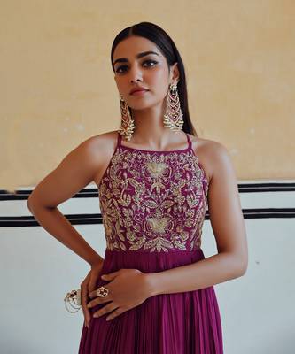 Big flower jaal embroidered back dori anarkali with dupatta 2