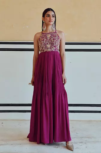 Big flower jaal embroidered back dori anarkali with dupatta