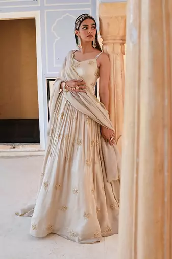 Broad step 3 butti embroidered anarkali with dupatta