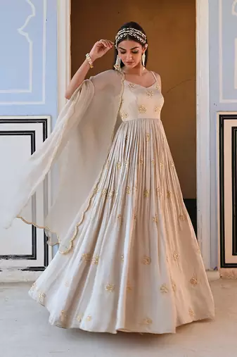 Broad step 3 butti embroidered anarkali with dupatta