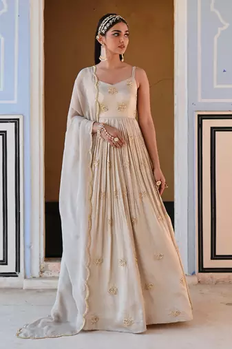 Broad step 3 butti embroidered anarkali with dupatta