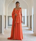 Square neckline floral butti embroidered short kurta with palazzo and dupatta