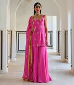 Square neckline floral butti embroidered short kurta with palazzo and dupatta