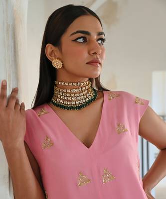 Baby pink small floral butti embroidered loose jumpsuit. 2