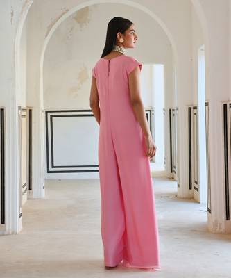 Baby pink small floral butti embroidered loose jumpsuit. 3