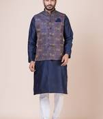 Nawaz kurta cotton blend set emobordried gold nehru jacket with kurta payjama set