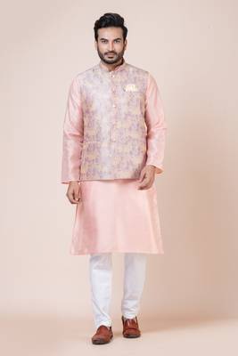 Nawaz kurta cotton blend set emobordried gold nehru jacket with kurta payjama set 1
