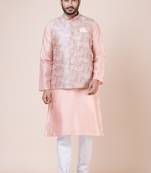 Nawaz kurta cotton blend set emobordried gold nehru jacket with kurta payjama set