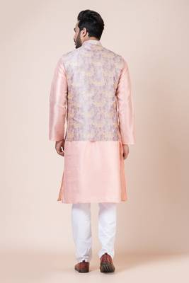 Nawaz kurta cotton blend set emobordried gold nehru jacket with kurta payjama set 3