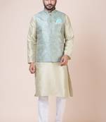 Nawaz kurta cotton blend set emobordried gold nehru jacket with kurta payjama set