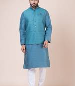 Nawaz kurta cotton blend set emobordried gold nehru jacket with kurta payjama set