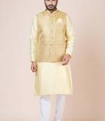 Nawaz kurta cotton blend set emobordried gold nehru jacket with kurta payjama set
