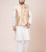 Nawaz kurta cotton blend set emobordried gold nehru jacket with kurta payjama set
