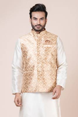 Nawaz kurta cotton blend set emobordried gold nehru jacket with kurta payjama set 2