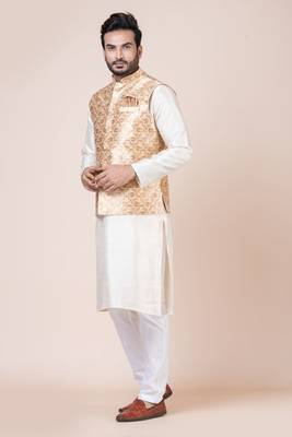 Nawaz kurta cotton blend set emobordried gold nehru jacket with kurta payjama set 4