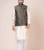 Nawaz kurta cotton blend set emobordried gold nehru jacket with kurta payjama set