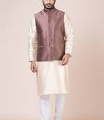 Nawaz kurta cotton blend set emobordried gold nehru jacket with kurta payjama set