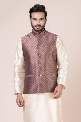 Nawaz kurta cotton blend set emobordried gold nehru jacket with kurta payjama set 2