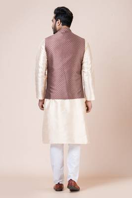 Nawaz kurta cotton blend set emobordried gold nehru jacket with kurta payjama set 3