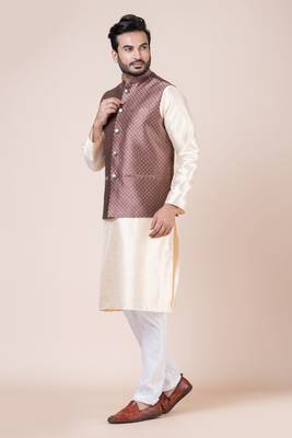 Nawaz kurta cotton blend set emobordried gold nehru jacket with kurta payjama set 4