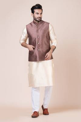 Nawaz kurta cotton blend set emobordried gold nehru jacket with kurta payjama set 5