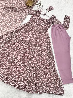 Fox Georgette Print Fabric Fully Flair Anarkali Kurti With Dupatta, Pent 7