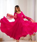 Romansilk Chanderi Fabric Fully Flair Anarkali Gown with Dupatta, Pent 