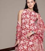 Cotton handblock haulter neck straight kurta dupatta set