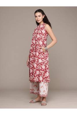 Cotton handblock haulter neck straight kurta dupatta set 3