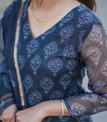 Pure kota doriya handblock printed straight kurta dupatta set
