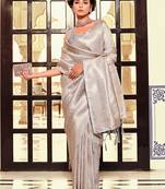 Kanjivaram silk blend gray weaving zari classic saree for festival