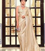 Kanjivaram silk blend cream weaving zari classic saree for festival