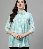 Sky blue women cotton shibori printed shirt