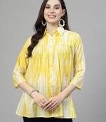 Yellow women cotton shibori printed shirt
