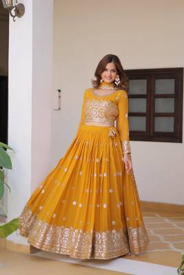 Alluring Embroidery Georgette Yellow Readymade Lehenga Choli 2