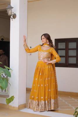 Alluring Embroidery Georgette Yellow Readymade Lehenga Choli 3