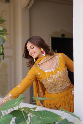 Alluring Embroidery Georgette Yellow Readymade Lehenga Choli 5