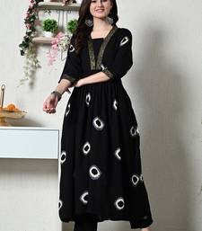 Black women rayon printed aline kurta with palazzo set