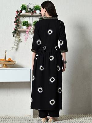 Black women rayon printed aline kurta with palazzo set 3