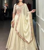 Georgette Off-white Embroidery work Lehenga Choli with Dupatta for Women