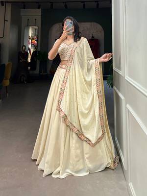 Trendmalls Georgette Off-white Embroidery work Lehenga Choli with Dupatta for Women 2