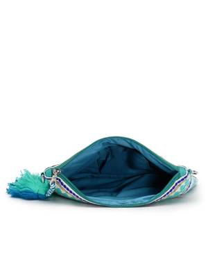 Tribal Turquoise & Multi Acrylic Jacquard Ethnic Motifs Embroidered Sling Bag 7